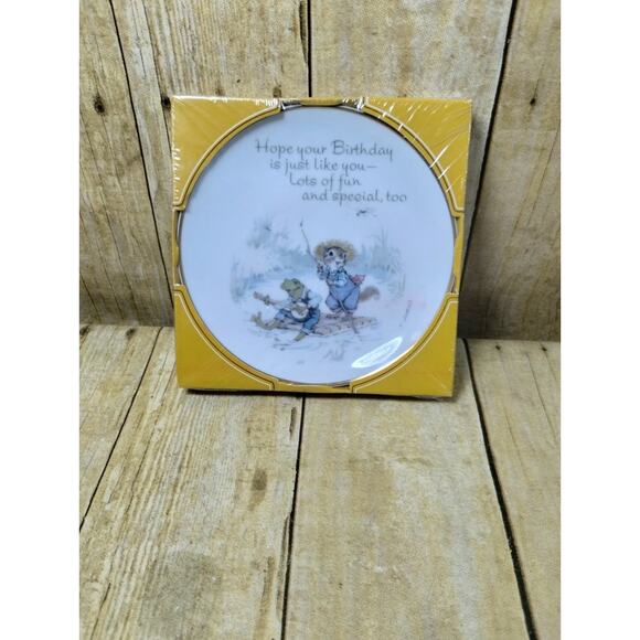 Vtg Lasting Memories 1978 K. Lawrence Birthday Plate Frog Squirrel on Raft New - Picture 2 of 5